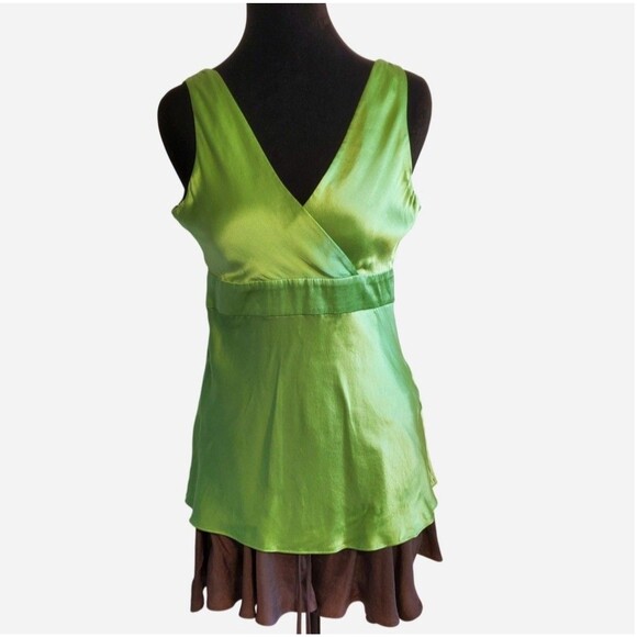INC International Concepts Tops - INC Y2k Silk Satin Green Babydoll Top Size 4 Going Out Forest Fairy Feminine